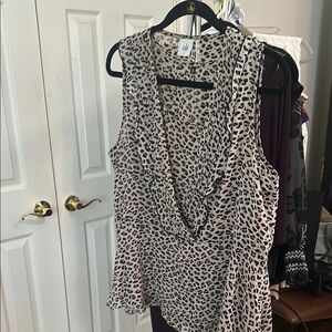 CAbi Black and White Asymmetrical Wrap Blouse